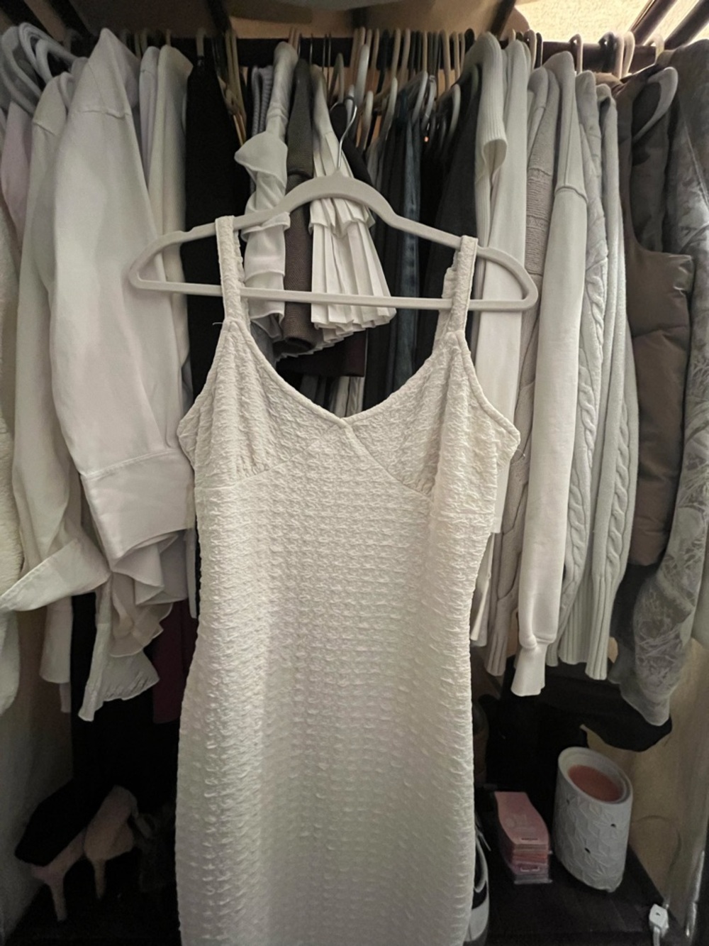 White Textured Summer Midi Slip Dress
